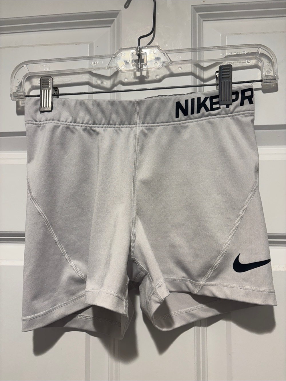 Nike White Compression Training Shorts with Black Swoosh